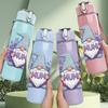 1PC Purple Gnome Elf Cute Print 750ml Color Plastic Sports Water Bottle Leakproof Flip Straw Lid Suitable for Sports Office Home Use