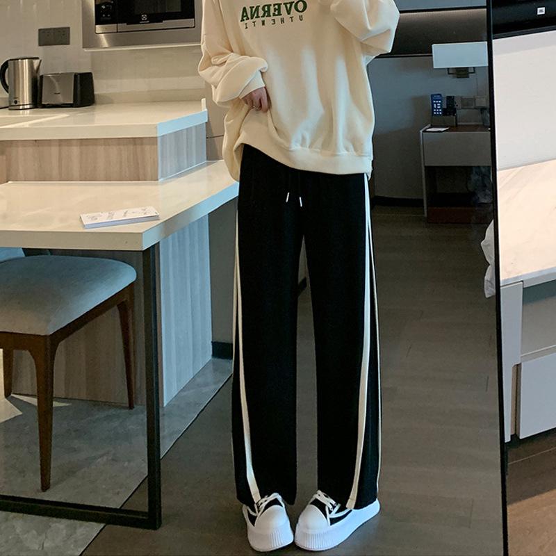 Women's Summer Contrast Wide-Leg Sweatpants - New 2025 Style, Small Size