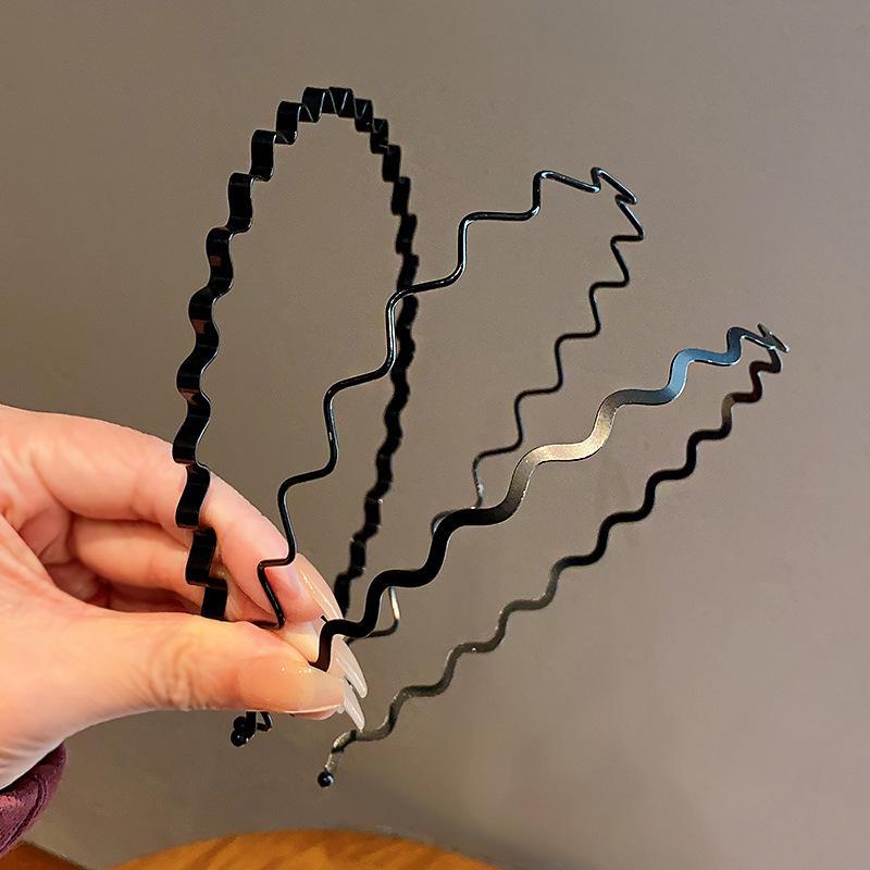 Unisex Black Non-Slip Invisible Sports Headband - Simple Korean Style Wave Hairpin Accessory