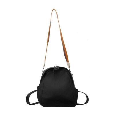 Damen Nylon Schulrucksack Einfarbig Verstellbarer Riemen Reißverschluss Umhängetasche Mehrere Fächer Schulter-Büchertasche Schwarz