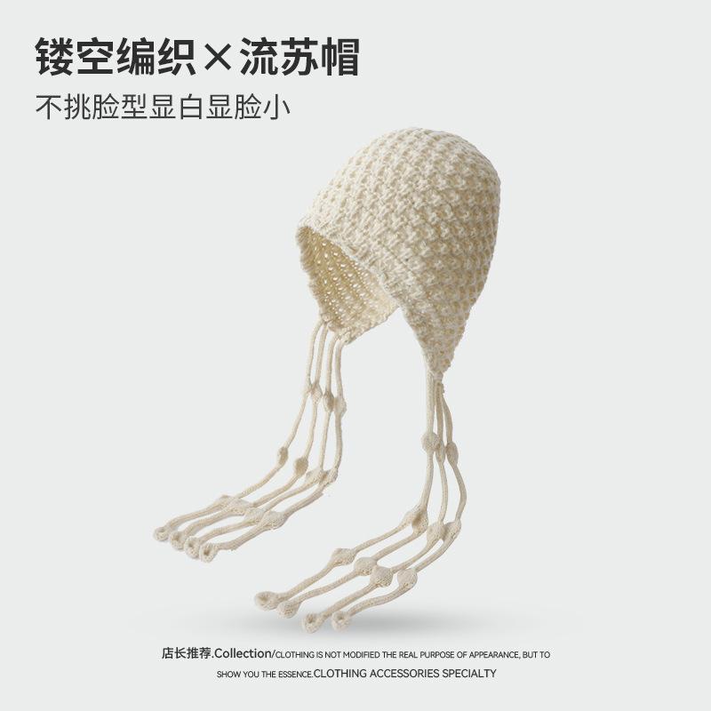 Beret women's autumn and winter handmade knitted wool hat double-layer warm and windproof retro niche stacked bag head cold hat
