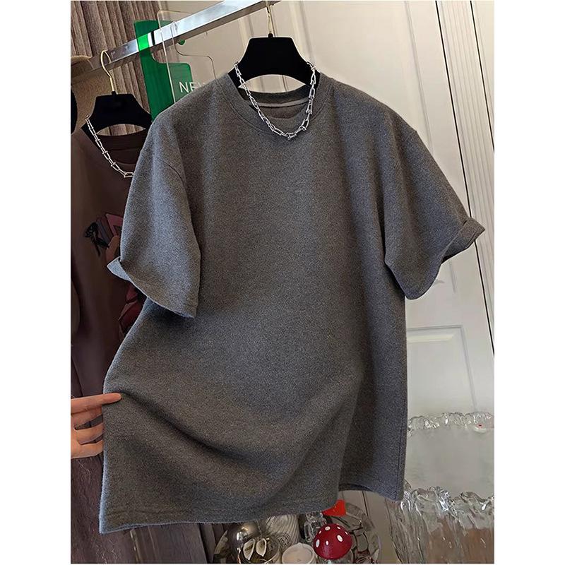 2026 Spring/Autumn Women's Loose Fit Thickened Pure Cotton Round Neck Short Sleeve Mid-Length T-Shirt