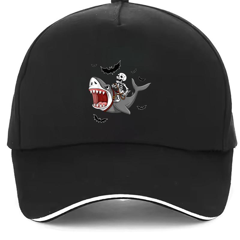 Skeleton Riding Shark Trucker Hat Lightweight Polyester Adjustable Snapback Cap Outdoor Casual Gift for Men