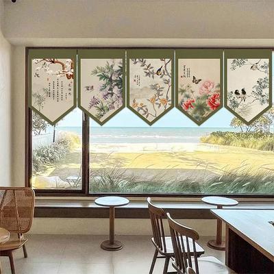New Chinese Door Curtain Hanging Flag Teahouse Living Room Decoration Shade Curtain Partition Kitchen Door Short Half Curtain
