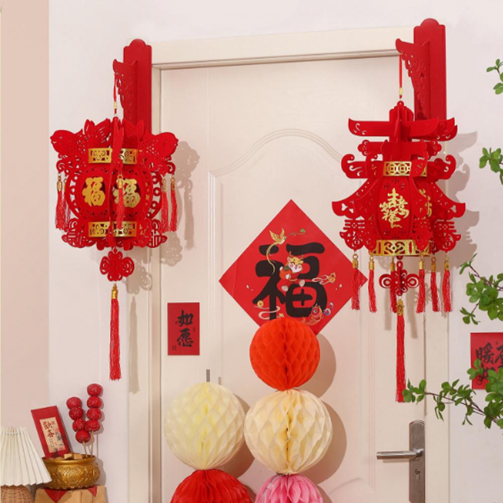 Traditional Palace Lantern Year Of The Horse Lantern Chinese New Year Decoration Fu Character Flocked Fabric Hanging Lantern