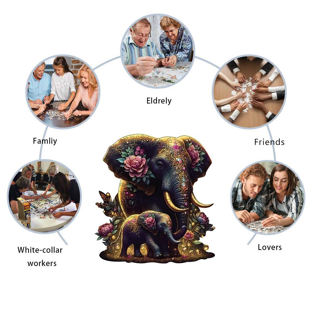 Elephant Wooden Puzzle, Unique Shaped Pieces Wooden Jigsaw Puzzles for Adults, Ghristmas Gift Family Game Home Decor