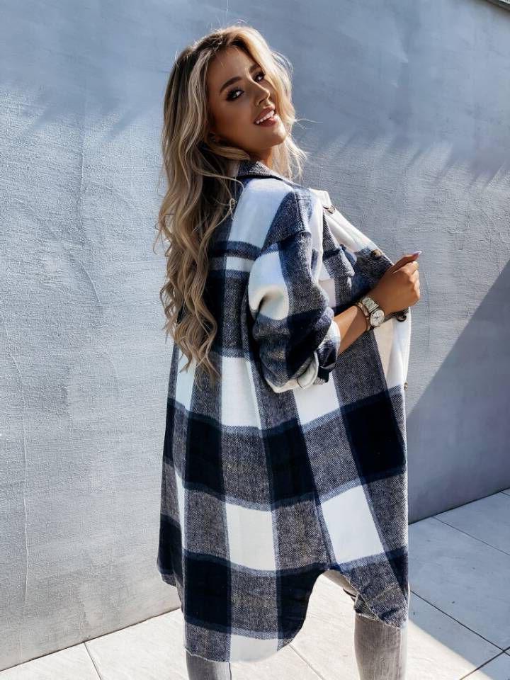 Nová 2021 Zesílená kostkovaná košile střední délky dostupná v Evropě a Americe