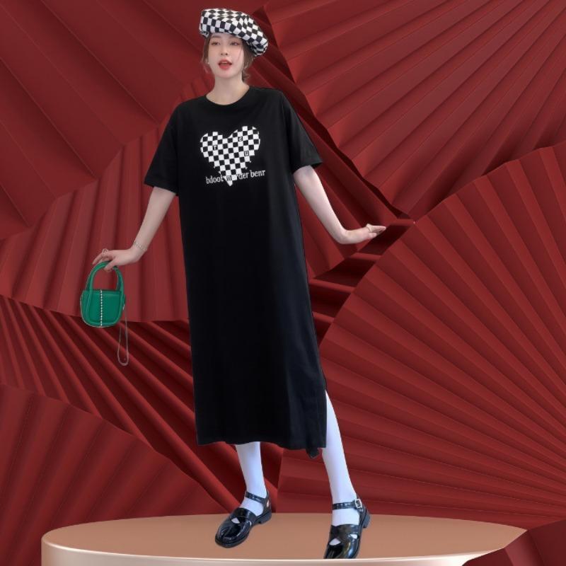 Abito T-shirt Estivo da Donna a Maniche Corte In The Lungo Ampio Sottile Sopra il Ginocchio Abito Lungo Semplice Moda