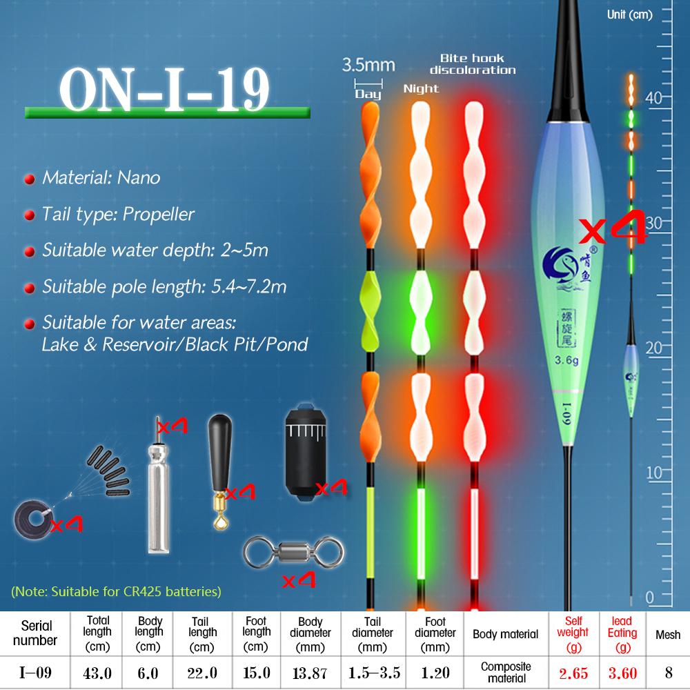 ONLYOU Spiral Tail Eye-catching Induction Electronic Fish Float Luminous Intelligent Float Outdoor Lake Reservoir Pond Ice Fishing Float 2/4pcs/set