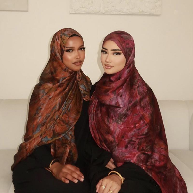 Fashionable Women'S Long Headscarf Watercolor Tie-Dye Cotton Scarf Elegant Clothing Accessories Dress Shawl Headscarf Casual