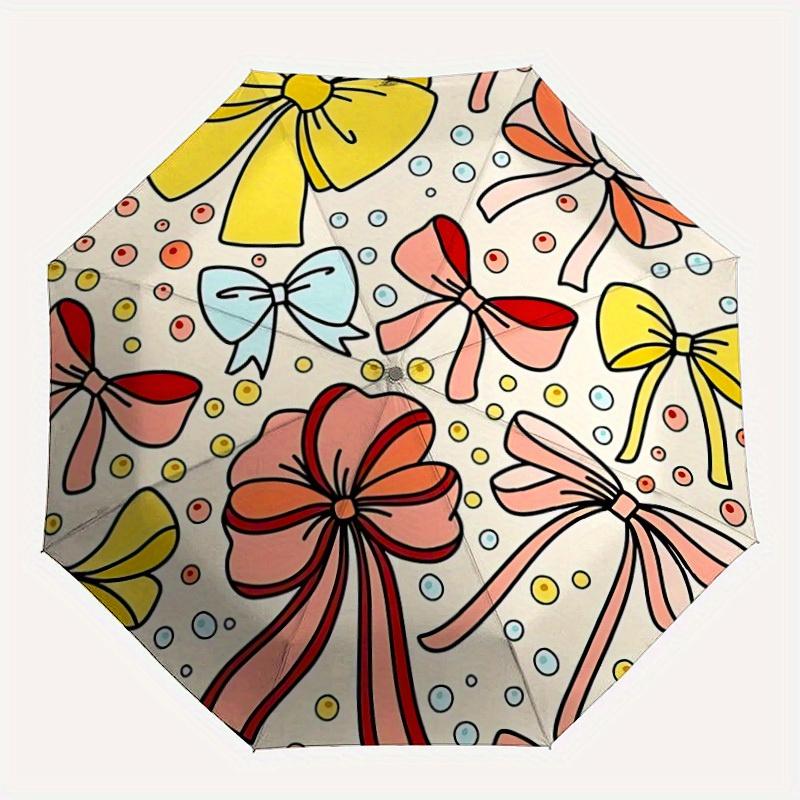 

1pc Bow Pattern Automatic Folding Umbrella - 8-Rib Iron Frame, Windproof, Portable Sunshade with Plastic Handle for Travel & Outdoor Activit