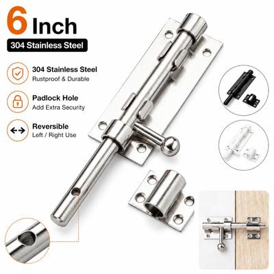 304 Stainless Steel Slide Bolt Lock Heavy Duty Gate Latch Durable Barrel Bolt Latch  Gate