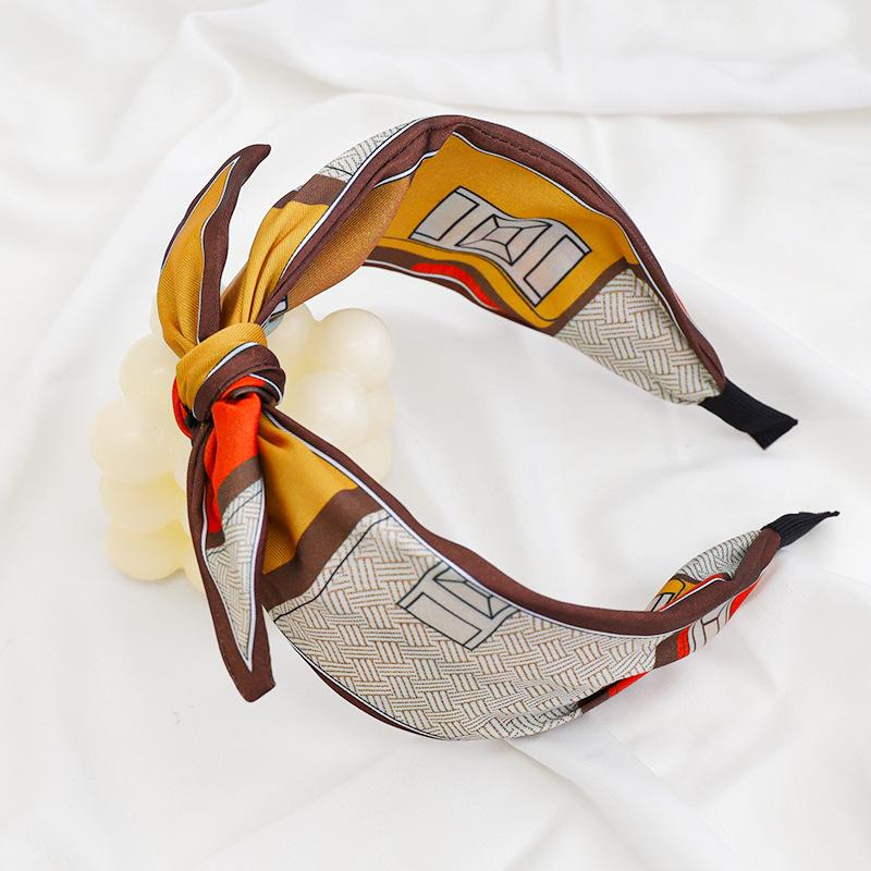 Korean Geometric Art Print Wide Hairband with Bowknot