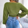 Women's Fashion Bow V-neck Color Crop Sweater