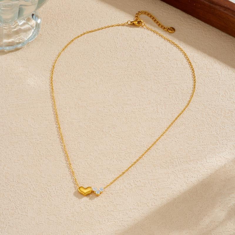 Gold Heart Zircon Pendant Necklace Dainty Choker For Women золотой