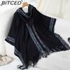BITCED Fall/Winter Ethnic-Style Knit Hooded Fringe Cape Sweater Shawl Women's Outerwear