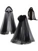 Halloween Hooded Cape Vintage Sheer Cloak Lace-up Robe Cosplay Costume Witch Wizard Vampire Roleplay Stage Gothic Drama Adult