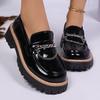 New Retro and Versatile Women's Single-shoe Shoes, Round-toed Metal Buckle Thick-soled Large-sized Loafers