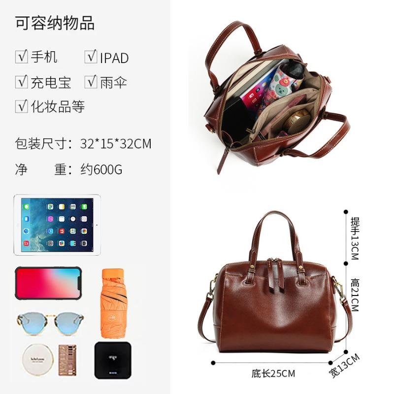 Vintage first-layer vegetable tanned cowhide commuter versatile handbag, genuine leather large-capacity bowling bag