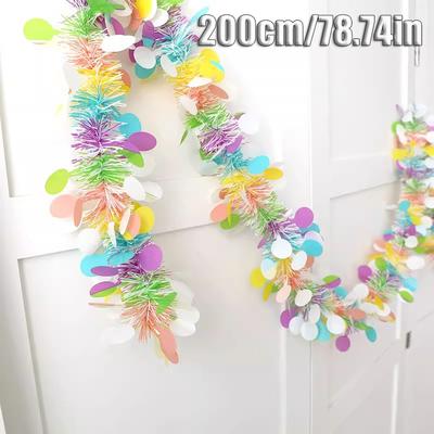 1Pc 2m Birthday Party, Christmas Garlands Stripe Tinsel Easter DIY Wreath Craft Easter Decoration 2025 Home Hanging Ornament Birthday Party Gift
