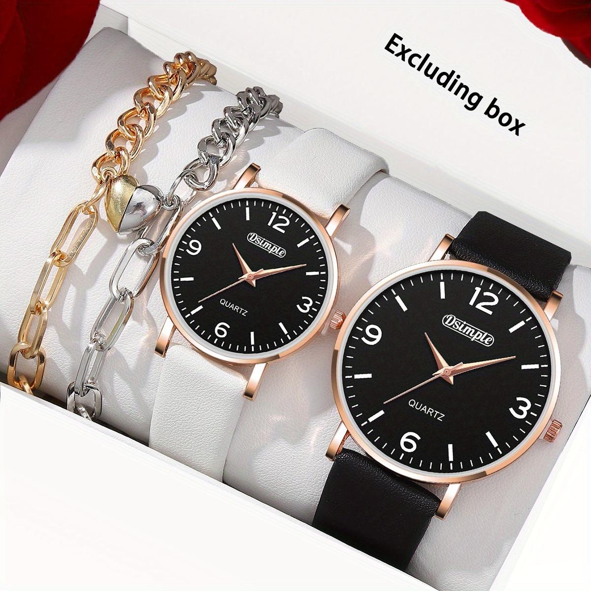 

Комплект из 4 предметов: мужские и женские парные часы, модные кожаные кварцевые часы, мужские минималистичные часы, женские модные часы и парный браслет