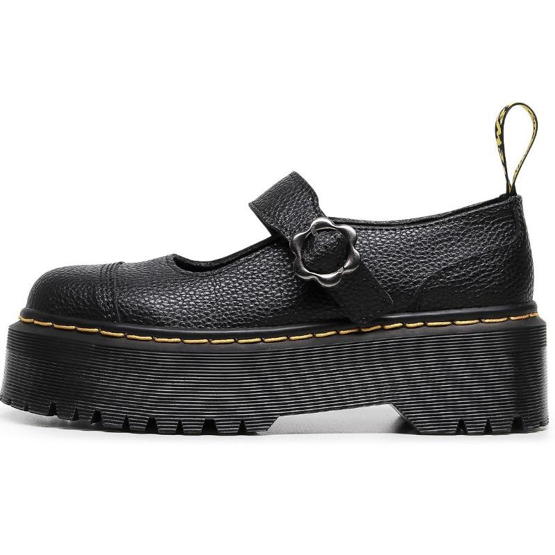 Personaggi con suola spessa e scarpe Mary Jane da donna, scarpe piccole in pelle di primo strato, motivo a litchi, stile college alla moda, fondo a muffin