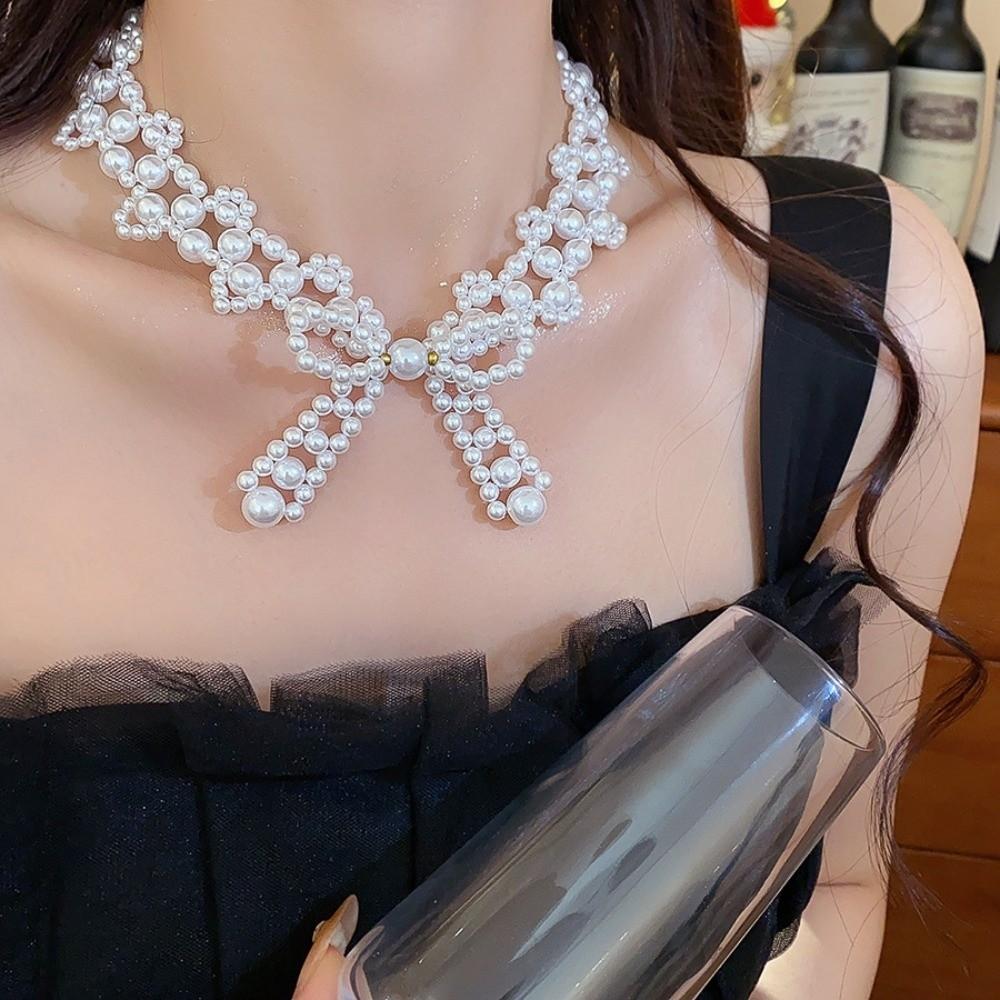 Pendant Bow Necklace Bead Collarbone Chain Sweet Clavicle Chain Women Girls