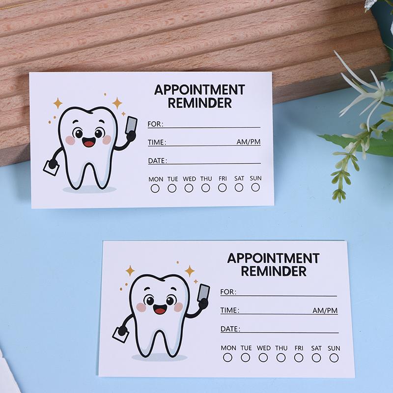 100Pcs Cute Tooth Design Dental Appointment Reminder Cards Professional Patient Notification Cards With Checkboxes Time & Date