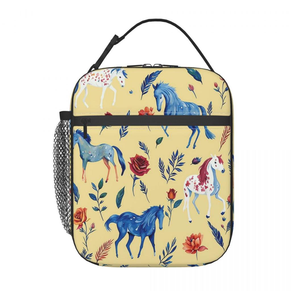 Fresh Flower Wild Horse Pattern Insulated Lunch Bag for Kids School Cooler Thermal Food Box Tote Leakproof Lunch Boxes Container