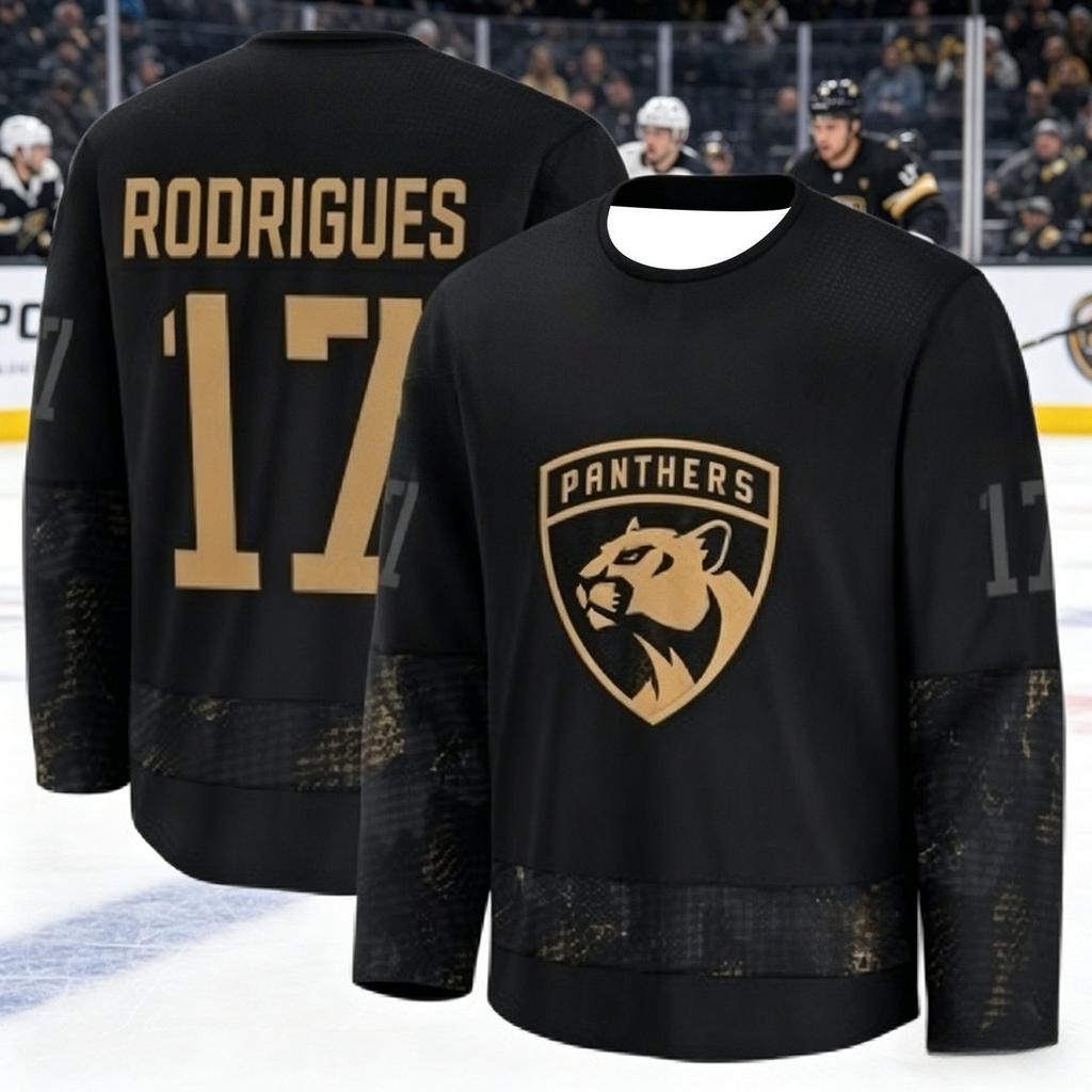 2026 Florida Herren Neue Schwarz-Gold-Edition Eishockey Trainingsanzug - 3D-gedrucktes, feuchtigkeitsableitendes Langarmshirt Familie