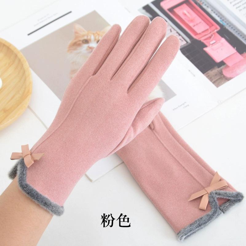 Handschuhe Damen Herbst und Winter Deutscher Samt Koreanische Version Schleife Samt Verdickt Fahren Reiten Winddicht Warm Kälte Touchscreen-Handschuhe