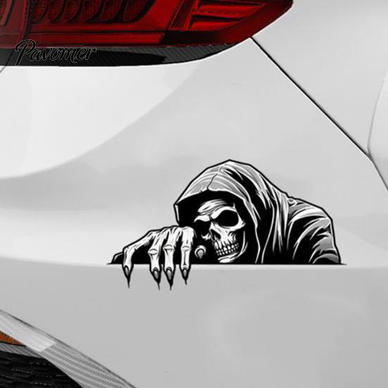 Universal Adhesive Decals Halloween Skeleton Car Sticker Peeking Decal for Window Bumper, Waterproof Vinyl Stickers Horror Skull Wall Laptop