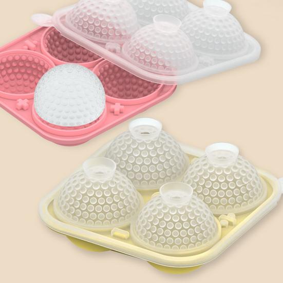 Golf Ball Ice Cube Tray with Funnel 4-Cavity Silicone Mold for Large Sphere Ice Easy-Release Leak-Proof Food-Grade Ice Cube Maker for Home Bar