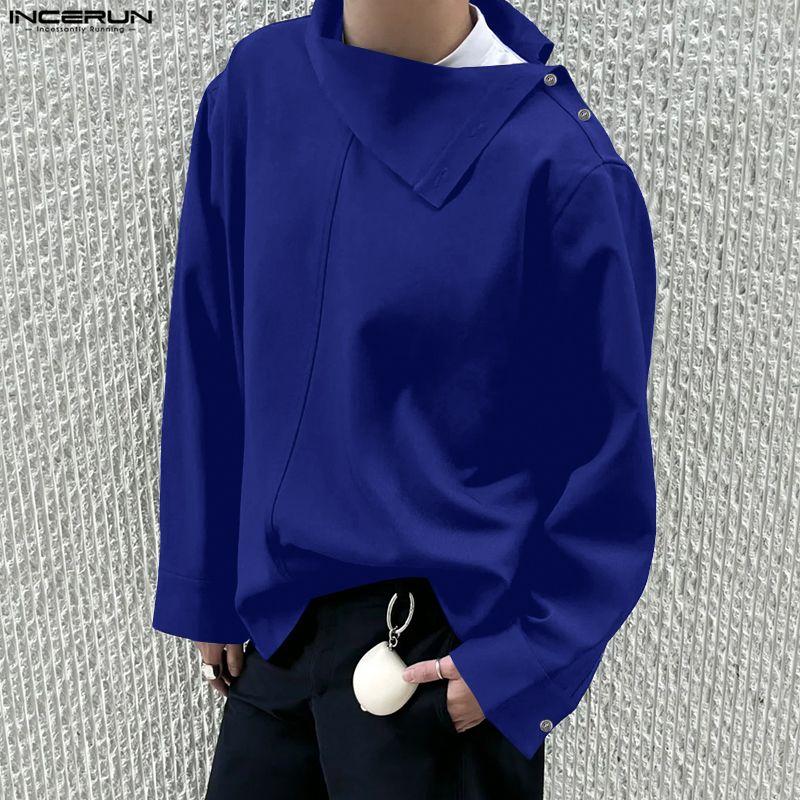 INCERUN Oversized Men Irregular Lapel Neck Long Sleeve Solid Loose Casual Shirts