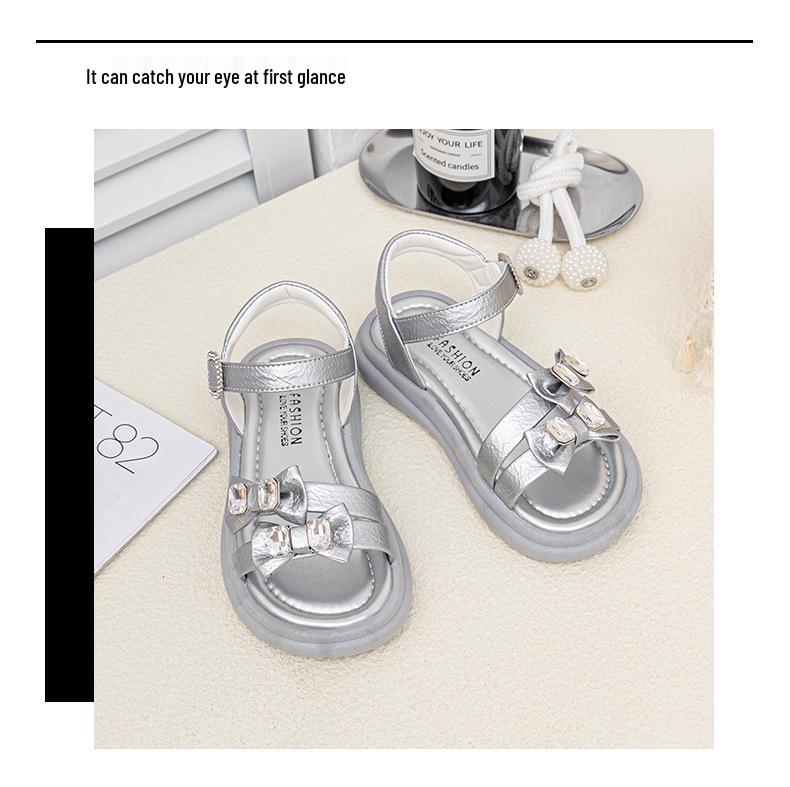 2026 Summer Girls' Bow Beach Sandals - Princess Open-Toe Shoes for Little Girls