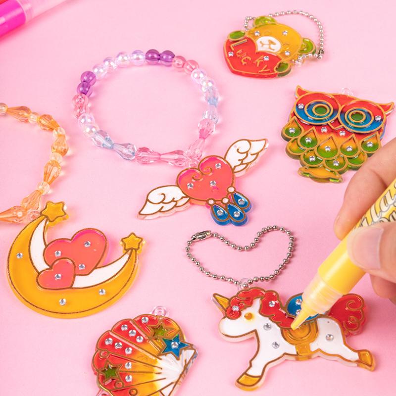 3D Three-dimensional Baking-free Glue Painting Crystal Color Children's Diy Handmade Light-transmitting  Graffiti  Safety Ring