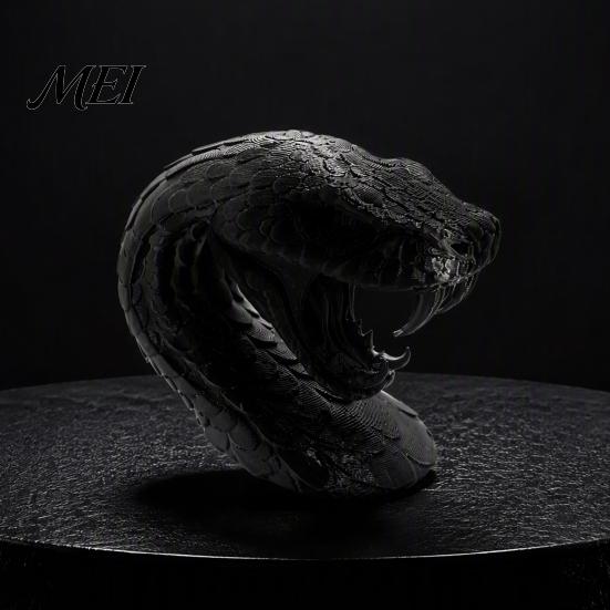 Black or White Decor 3D Printed Snake Head Ornament, Desk Sculpture with Sharp Teeth, Figurine Realistic Animal for Halloween Home Living Room