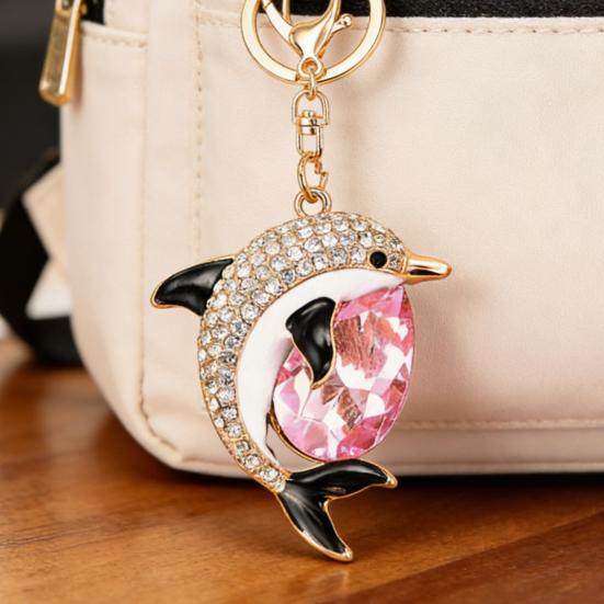 Schlüsselanhänger Strassbesetzter Delfin-förmiger Schlüsselanhänger Anhänger mit starkem Karabinerhaken Schlüssel Taschen Autoschlüssel Zubehör