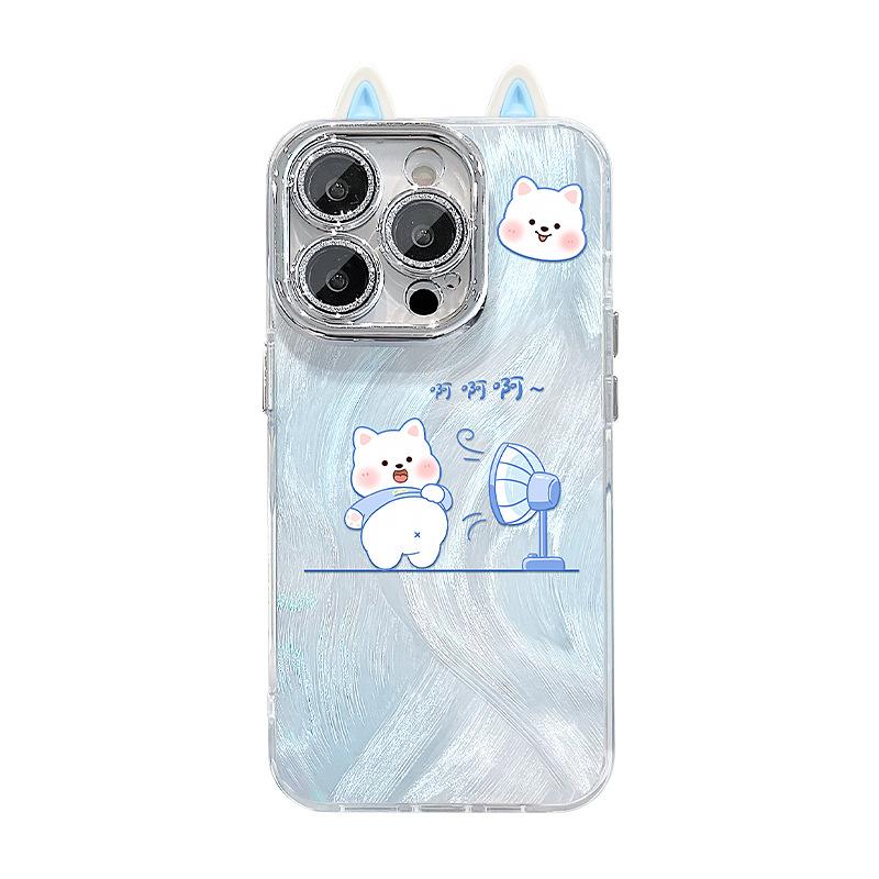 Cute fan puppy applies to Apple 13promax mobile phone case 16e feather yarn 15 cute cartoon 14 premium sense 7