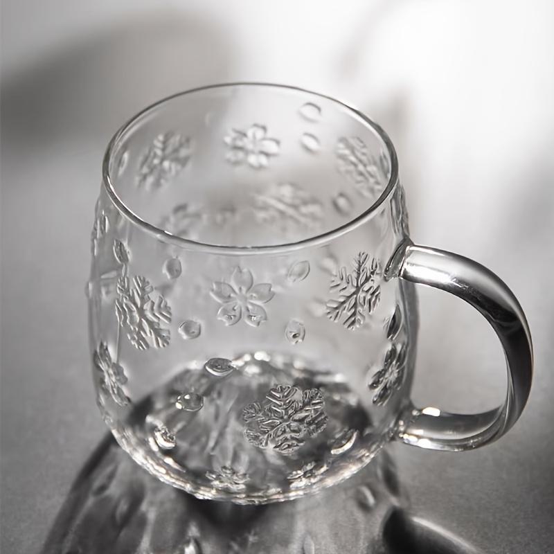 Creative Snowflake Embossed Glass Coffee Cups Japanese Ins Style Coffee Tea Mug for HomeOffice Heat-Resistant Glass Espresso Cup