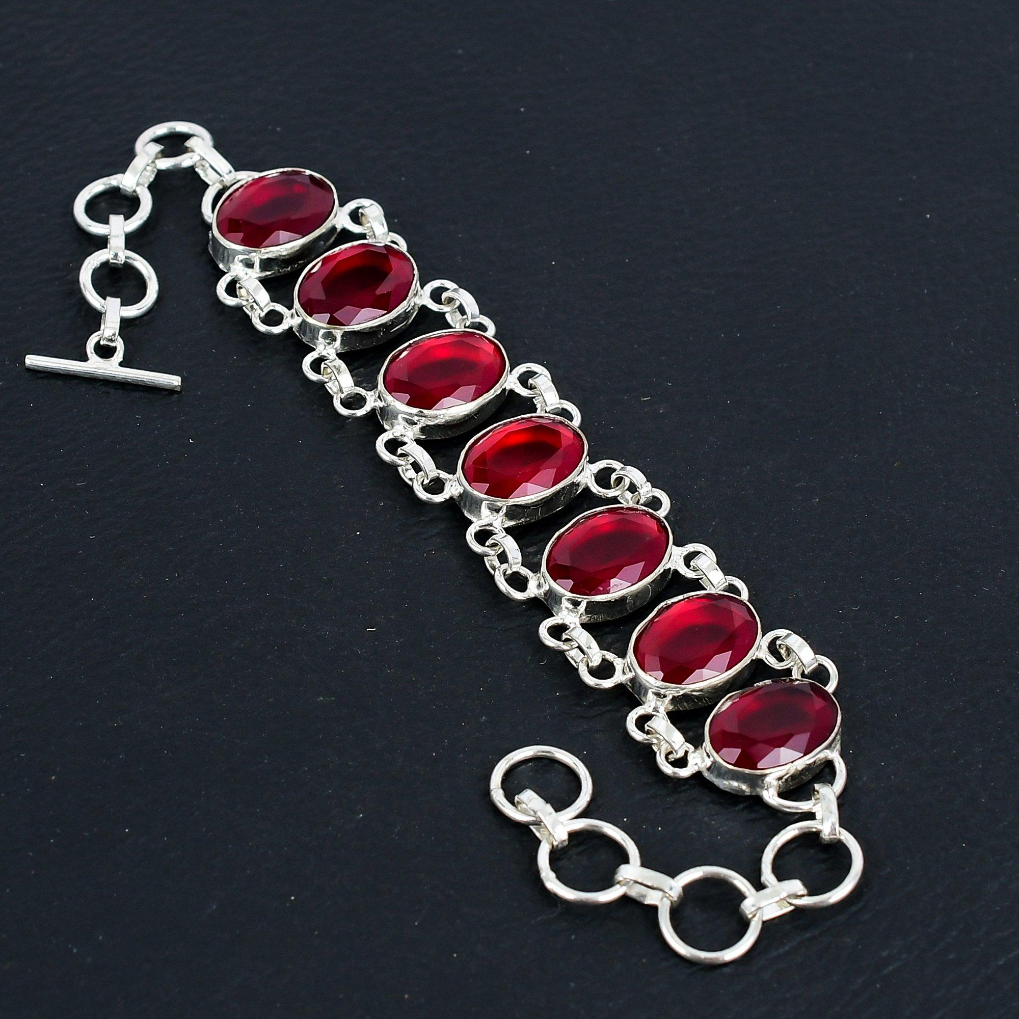 

Браслет ручной работы из серебра 925 пробы с гранатовым камнем, длина 7-8 дюймов