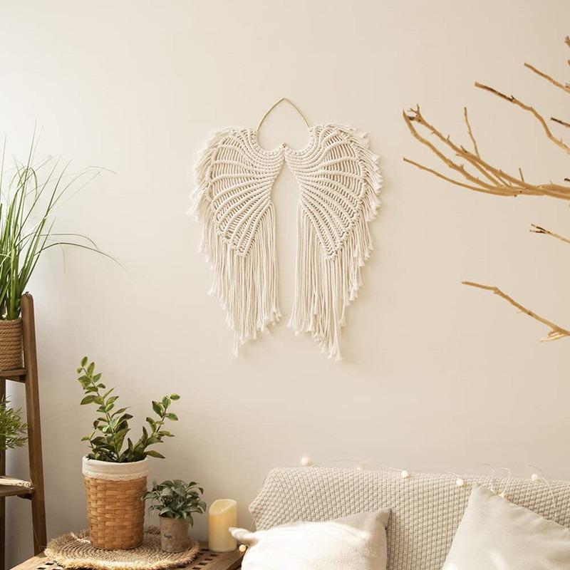 44x68cm Webwanddekoration Beige Engelsflügel Webwandbehang Teppich Baumwollseil Bohemian Handgefertigt Heimdekoration