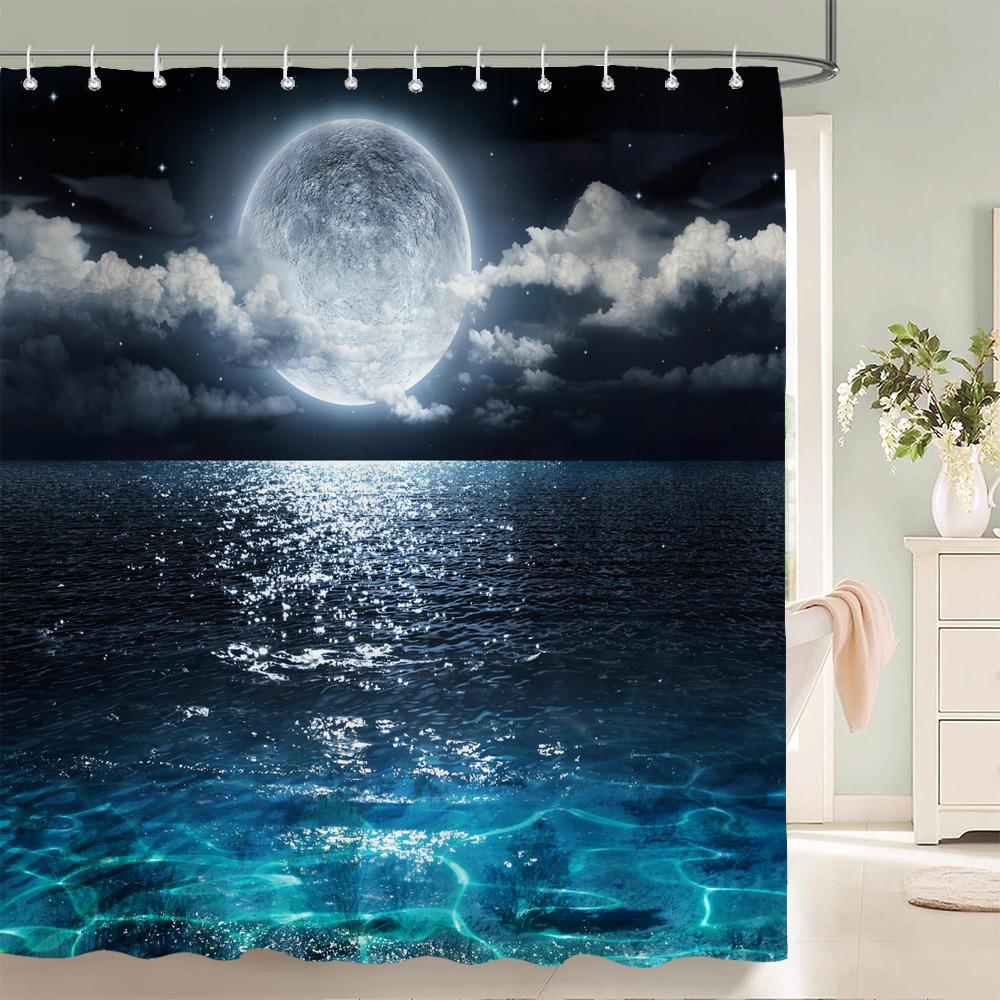 Earth Universe Starry Sky Shower Curtain Bathroom Decoration Waterproof Polyester Cloth Landscape Night Shower Curtains Set Mat