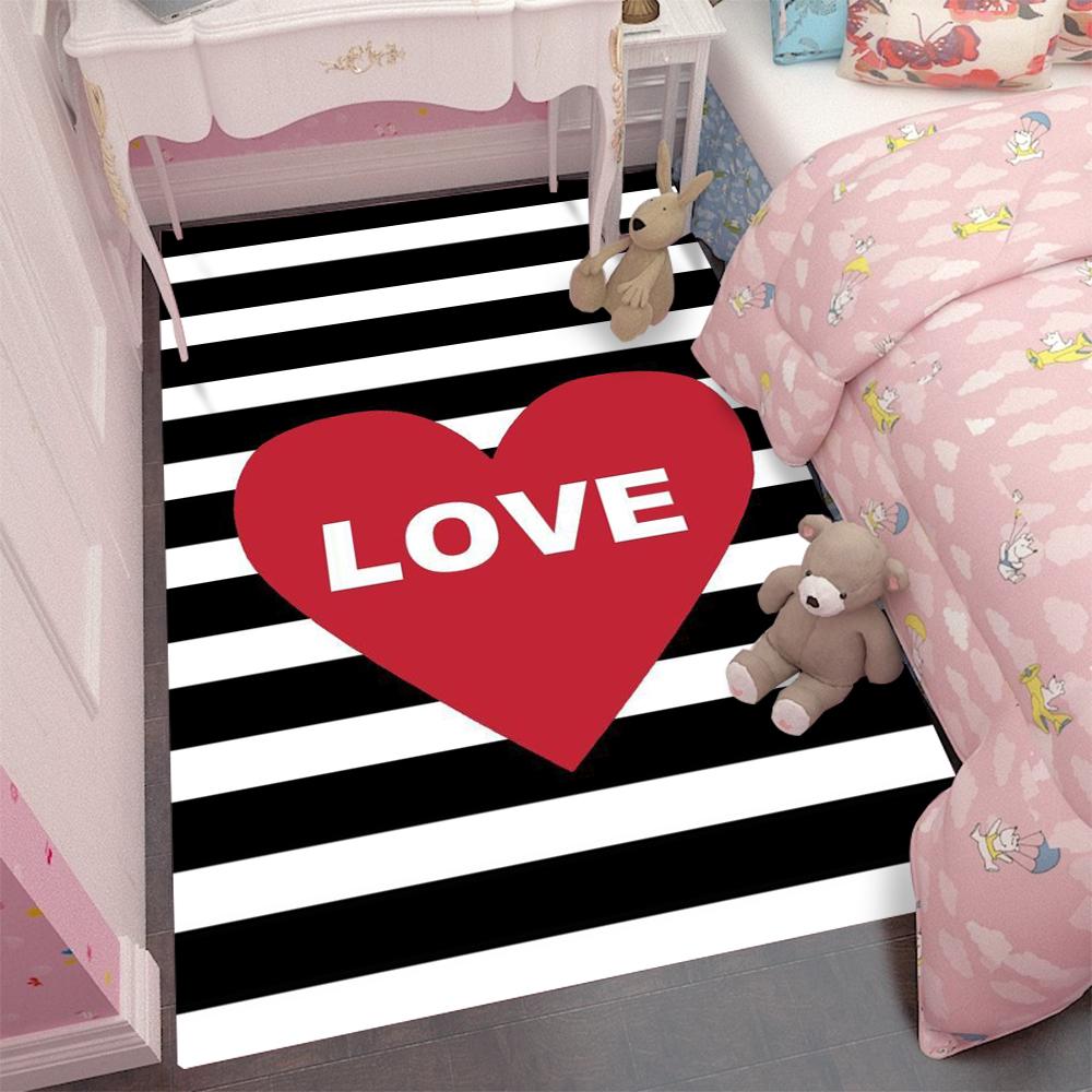 

Fashion Black and White Striped Heart Patterned Carpet Bedside Non-slip Mat for The Bedroom Living Room Rug Mother s Day Gift 40x60cm