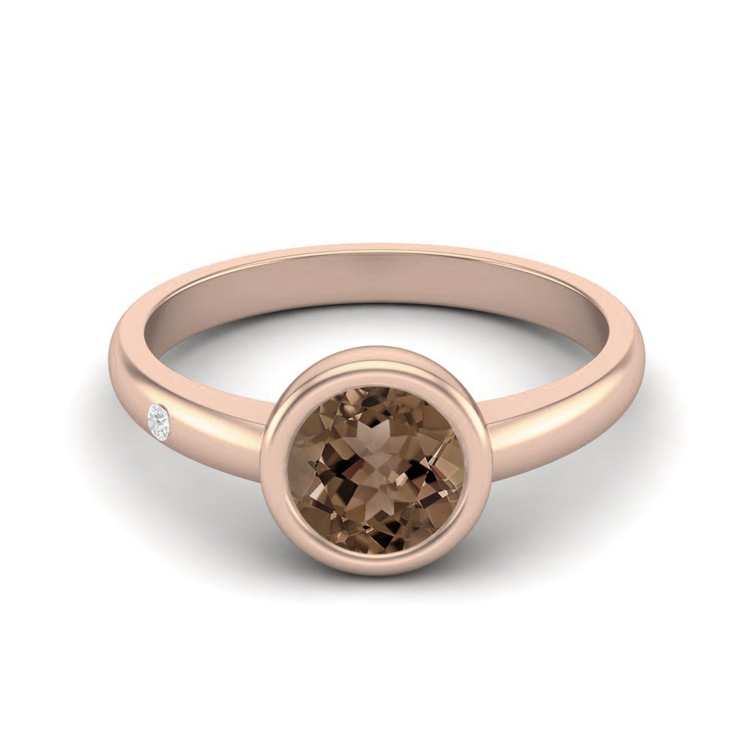 

0.85 Ctw Round 925 Sterling Silver Rose Vermeil Smoky Quartz Solitaire Women Wedding Ring 5 ярко-розовый