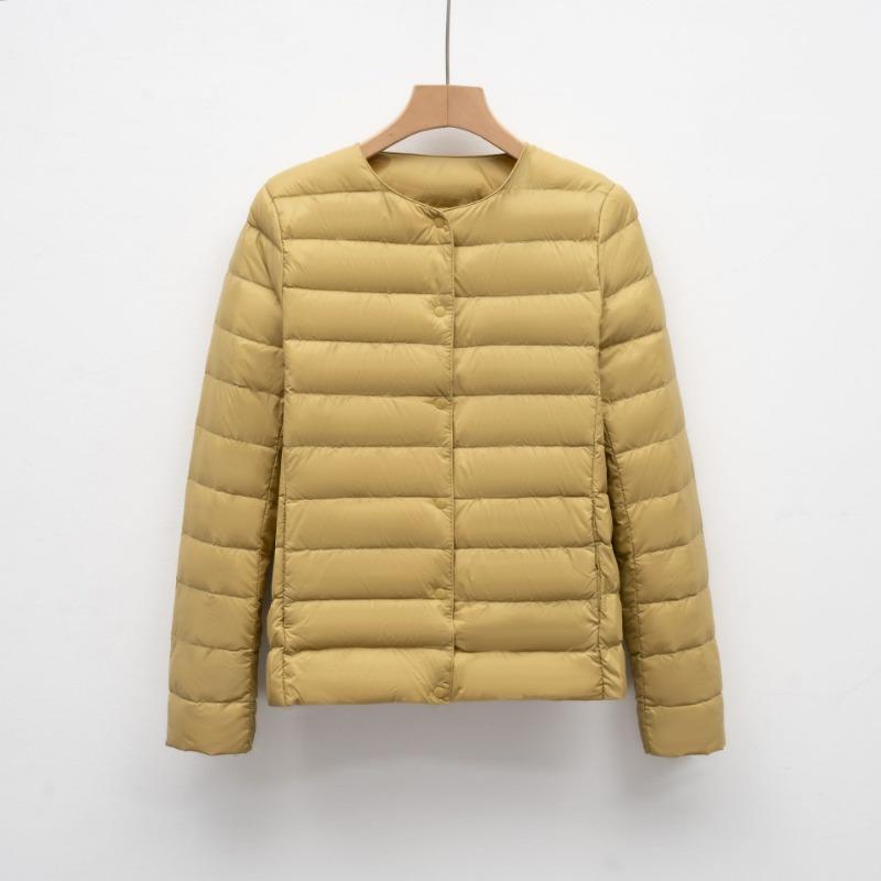 Pinghu light and thin women's short round neck autumn and winter new simple round neck warm jacket solid color long sleeve down jacket liner