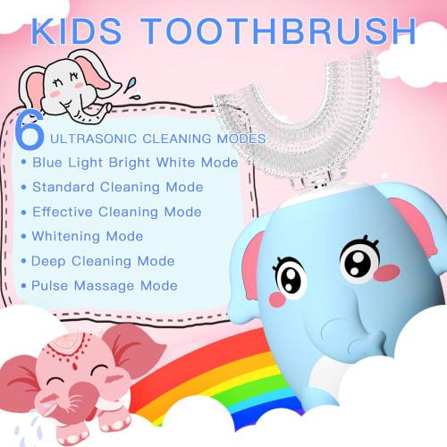 ELOTAME Kids' Electric U-Shaped Toothbrush, Rechargeable Sonic Toothbrush with 4 Brush Heads, Full Mouth, and 6 Cleaning Modes - (Ages 8-15, Blue)