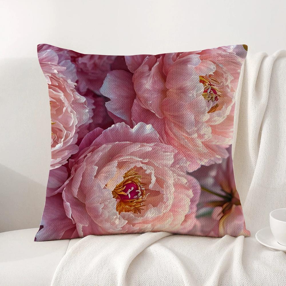Hot Peony Cushion Cover Natural Linen Organic Fabric DoubleSided Printing Sofa Home Decor Breathable Bed Pillow