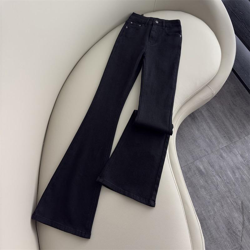 Black slightly pulled jeans for women, winter velvet and thickened new high-waisted slim-fitting and thin elastic horn pants