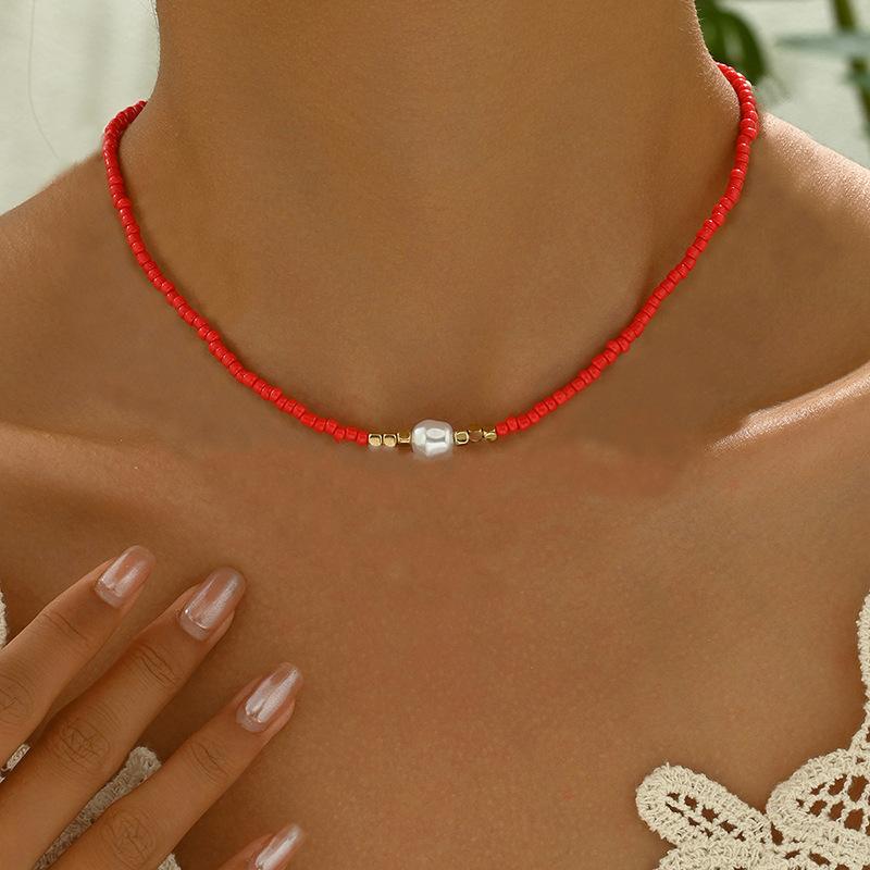 Bohemian Necklace, Bohemian Style Vacation-Inspired Pearls Beaded Necklace, Suitable for Mother's Day and Casual Attire